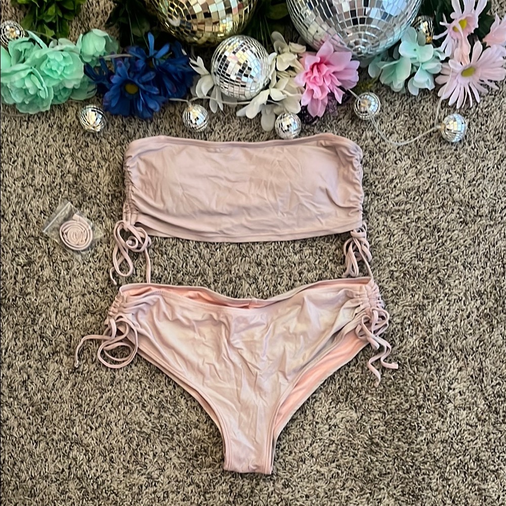 Pink Shimmer Strapless Bikini